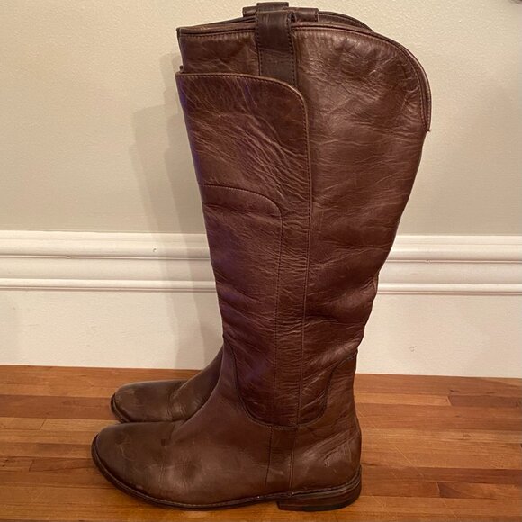 Frye Paige Tall Brown Leather Pull On  Riding Boots Women's Size 7.5B - Picture 1 of 13